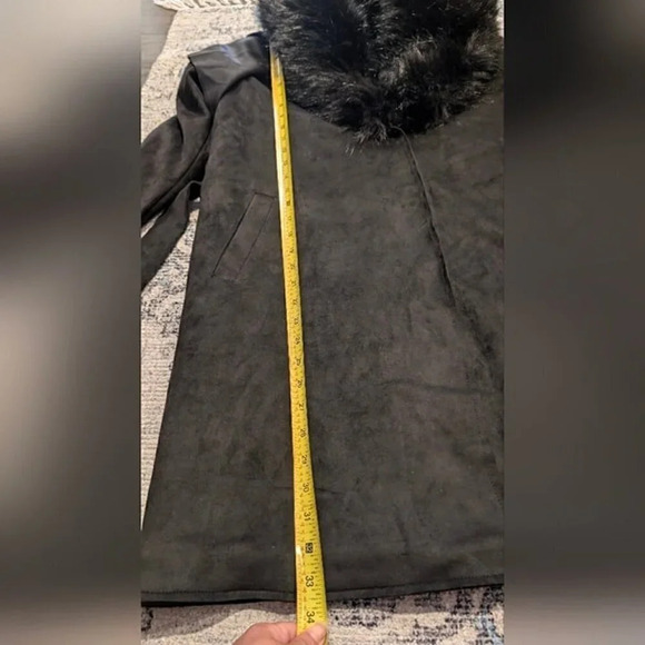 Bellivera Women Faux Leather Trench Coat Fleece-Lined Mid-length - Picture 6 of 8